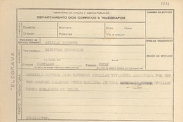[Telegrama] 1945 nov. 19, [Brasil] [al] Ministro de Educación, Santiago, Chile