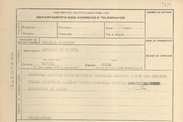 [Telegrama] 1945 nov. 19, [Brasil] [al] Alcalde de Vicuña, Chile