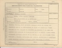 [Telegrama] 1945 nov. 19, [Brasil] [al] Vice Presidente de la República Alfredo Duhalde, Santiago, Chile