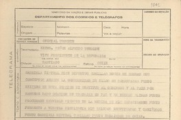 [Telegrama] 1945 nov. 19, [Brasil] [al] Vice Presidente de la República Alfredo Duhalde, Santiago, Chile