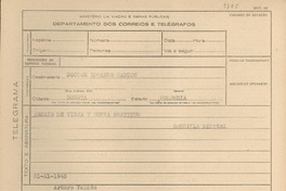 [Telegrama] 1945 nov. 21, [Brasil] [al] Doctor Eduardo Santos, Bogotá, Colombia