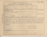 [Telegrama] 1945 nov. 20, [Brasil] [al] Min[istro] [de] Relaciones, Santiago, Chile