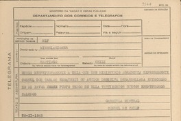 [Telegrama] 1945 nov. 20, [Brasil] [al] Min[istro] [de] Relaciones, Santiago, Chile
