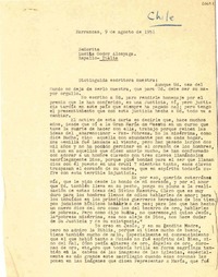 [Carta] 1951 ago. 9, Barrancas, [Chile] [a] Lucila Godoy Alcayaga, Rapallo, Italia