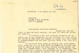 [Carta] 1951 ago. 9, Barrancas, [Chile] [a] Lucila Godoy Alcayaga, Rapallo, Italia