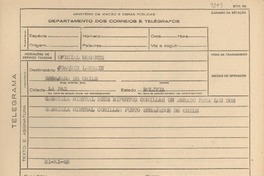 [Telegrama] 1945 nov. 21, [Brasil] [a] Joaquín Larraín, La Paz, Bolivia