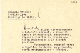 [Carta] 1951 ago. 11, Santiago, Chile [a] Gabriela Mistral, [Nápoles], [Italia]
