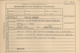 [Telegrama] 1945 nov. 21, [Brasil] [a] Cónsules Millan, Brunet, Bruzzoni, Rojas y Morales, Buenos Aires, Argentina