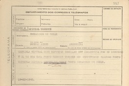 [Telegrama] 1945 nov. 19, [Brasil] [al] Embajador de Chile, Buenos Aires, [Argentina]