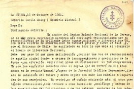 [Carta] 1951 oct. 19, La Serena, [Chile] [a] Lucila Godoy, Rapallo, [Italia]
