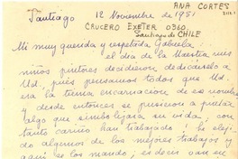 [Carta] 1951 nov. 12, Santiago, Chile [a] Gabriela [Mistral]
