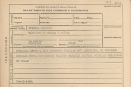 [Telegrama] 1945 nov. 20, [Brasil] [al] Ministro de Suecia y Sra, Santiago, Chile