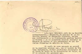 [Carta] 1951 nov. 14, Santiago, [Chile] [a] Gabriela Mistral