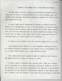 Llamado a las mujeres para la paz entre los pueblos