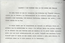 Llamado a las mujeres para la paz entre los pueblos