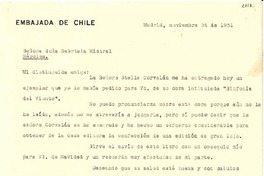 [Carta] 1951 nov. 24, Madrid, [España] [a] Gabriela Mistral, Nápoles, [Italia]