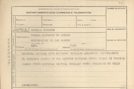 [Telegrama] 1945 nov. 19, [Brasil] [al] Decano de la Facultad de Letras de la Universidad de San Marcos, Lima, Perú
