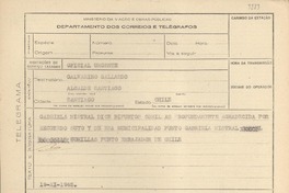 [Telegrama] 1945 nov. 19, [Brasil] [a] Galvarino Gallardo, Santiago, Chile