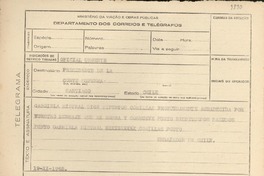 [Telegrama] 1945 nov. 19, [Brasil] [al] Presidente de la Corte Suprema, Santiago, Chile