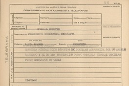 [Telegrama] 1945 nov. 21, [Brasil] [al] Presidente de la Biblioteca Rivadavia, Bahía Blanca, Argentina