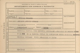 [Telegrama] 1945 nov. 21, [Brasil] [al] Alcalde Antonio Burgos, Concepción, Chile