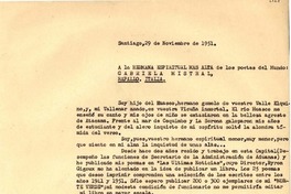 [Carta] 1951 nov. 29, Santiago, Chile [a] Gabriela Mistral, Rapallo, Italia