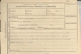 [Telegrama] 1945 nov. 21, [Brasil] [a] Vera Yanattiz, Quillota, Chile