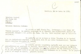[Carta] 1952 mar. 10, Santiago [a] Gabriela Mistral, Nápoles, Italia