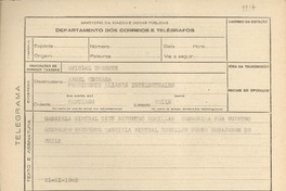 [Telegrama] 1945 nov. 21, [Brasil] [a] Angel Cruchaga, Santiago, Chile