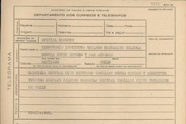 [Telegrama] 1945 nov. 20, [Brasil] [al] Directorio del Instituto Chileno-Británico de Cultura, Santiago, Chile