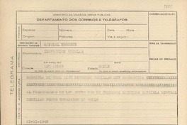 [Telegrama] 1945 nov. 21, [Brasil] [a la] Inspección Escolar, Los Andes, Chile