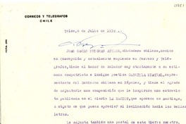 [Carta] 1952 jul. 8, Talca, Chile [a] Gabriela Mistral, Nápoles, Italia