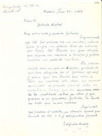 [Carta] 1952 jun. 26, Madrid, [España] [a] Gabriela Mistral