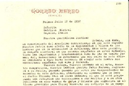 [Carta] 1952 jul. 12, Bulnes, [Chile] [a] Gabriela Mistral, Rapallo, Italia