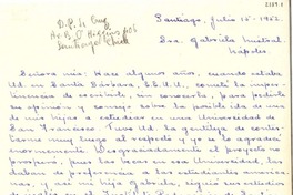 [Carta] 1952 jul. 15, Santiago [a] Gabriela Mistral, Nápoles