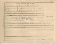 [Telegrama] 1945 nov. 27, [Brasil] [al] General Oscar Fuentes, Santiago, Chile