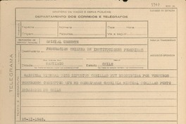 [Telegrama] 1945 nov. 27, [Brasil] [a] Federación chilena de Instituciones Femeninas, Santiago, Chile