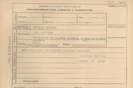[Telegrama] 1945 nov. 27, [Brasil] [a] Raul Monteiro, Río de Janeiro