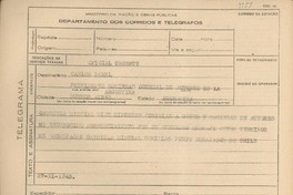 [Telegrama] 1945 nov. 27, [Brasil] [a] Carlos Damel, Buenos Aires, Argentina