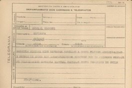[Telegrama] 1945 nov. 27, [Brasil] [a] Alcalde Espinoza, Arica, Chile