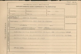 [Telegrama] 1945 nov. 27, [Brasil] [a la] Presidenta de la Cruz Roja de Mujeres, Concepción, Chile