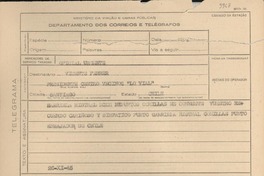 [Telegrama] 1945 nov. 26, [Brasil] [a] Vicente Ferrer, Santiago, Chile