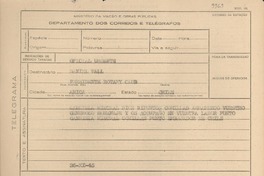 [Telegrama] 1945 nov. 26, [Brasil] [a] Daniel Wall, Arica, Chile