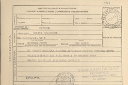 [Telegrama] 1945 dic. 13, Petrópolis [a] Regina Rodriguez, Riberao Preto, Sao Paulo