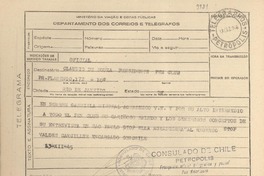 [Telegrama] 1945 dic. 13, Petrópolis, Brasil [a] Claudio de Souza, Rio de Janeiro, [Brasil]