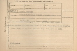 [Telegrama] 1945 nov. 27, [Brasil] [al] Rector Universidad Técnica Federico Santa María, Valparaíso, Chile