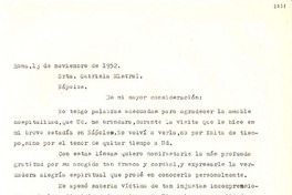 [Carta] 1952 nov. 13, Roma [a] Gabriela Mistral, Nápoles