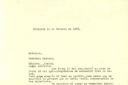 [Carta] 1953 feb. 11, Victoria, [Chile] [a] Gabriela Mistral, Nápoles, Italia