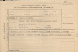 [Telegrama] 1945 nov. 27, [Brasil] [a] José Roberto de Macedo Soares, Montevideo, Uruguay