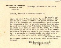 [Tarjeta] 1952 dic. 15, Santiago [a] Gabriela Mistral